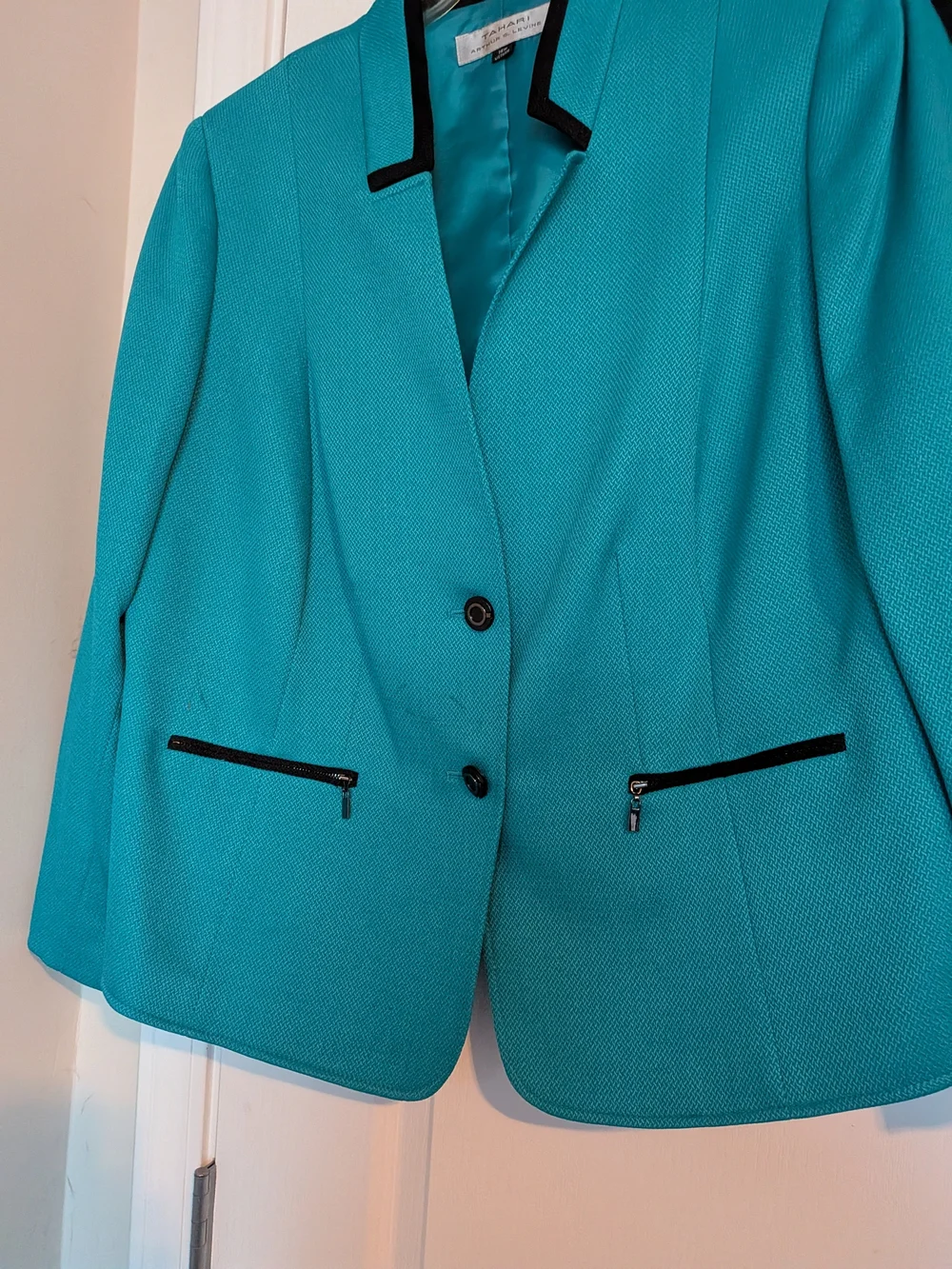 Tahati Classic Teal Women's 2-piece Skirt And jacket with Black Trim - Picture 3 of 3